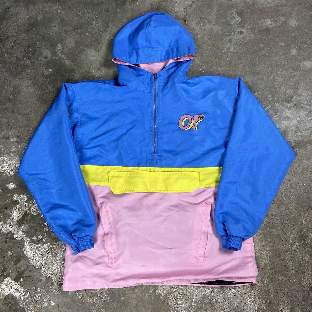 Odd Future 1/2 Zip Anorak Windbreaker Size Large Blue Pink Colorblock Rap Logo